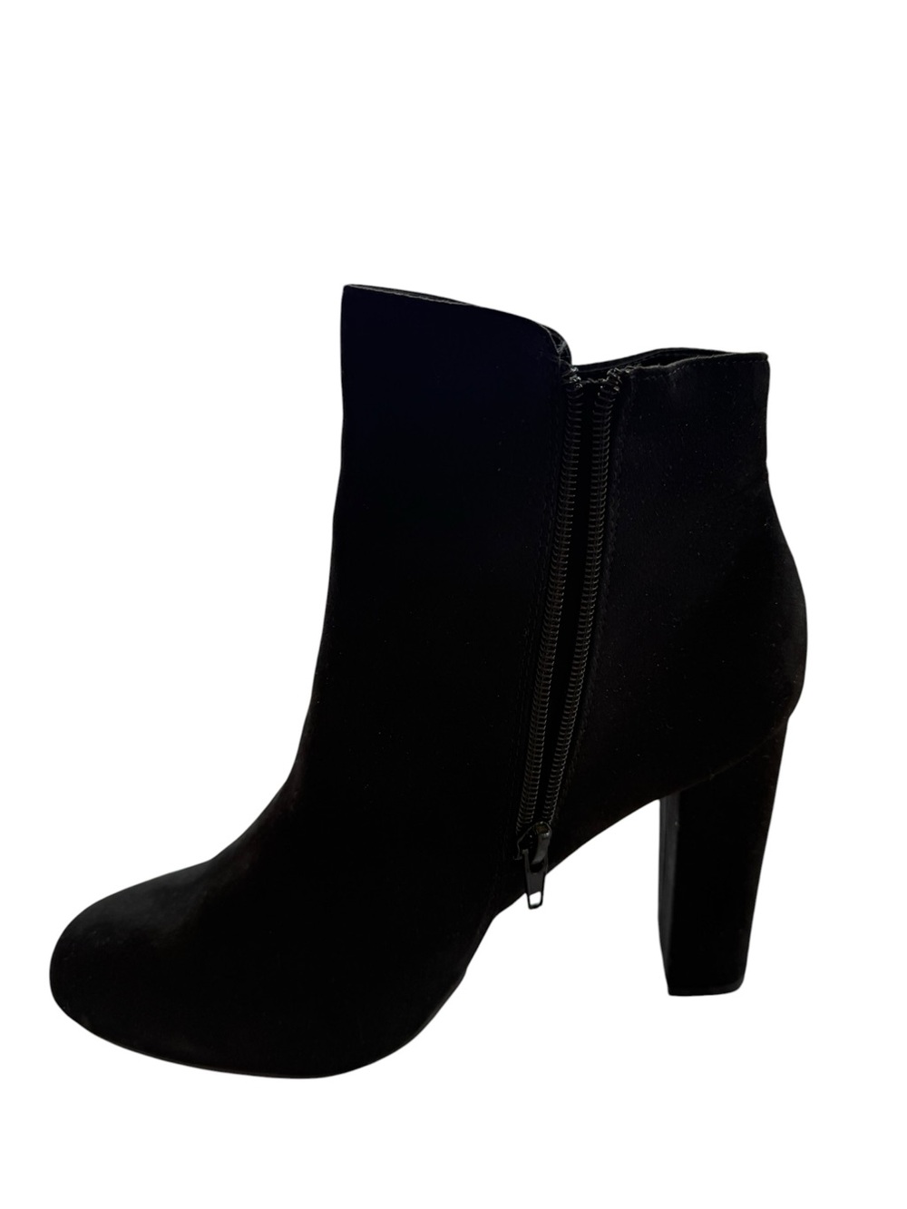 Bamboo Black Faux Suede Chunky Heel Ankle Boots Size 10 NIB